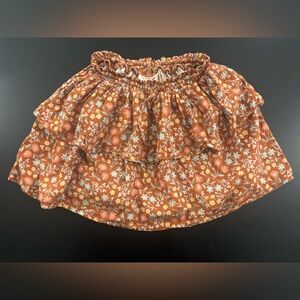 Fall Autumn Print Ruffle Layered Skirt Elastic Waistband Flexible Sizing